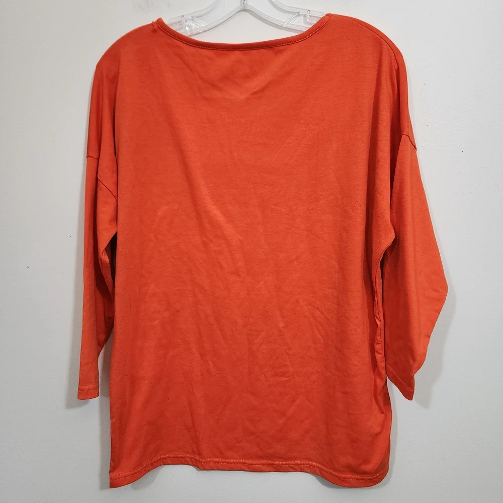 Happy cat orange 3/4 sleeve graphic front t-shirt woman's size large - Picture 2 of 6